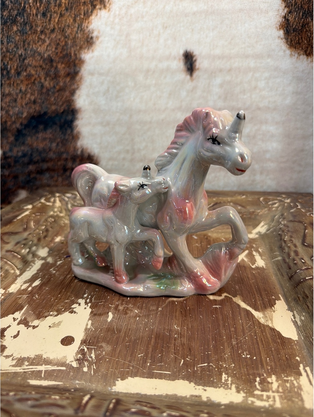 Vintage Ceramic Unicorn Figurine with Foal